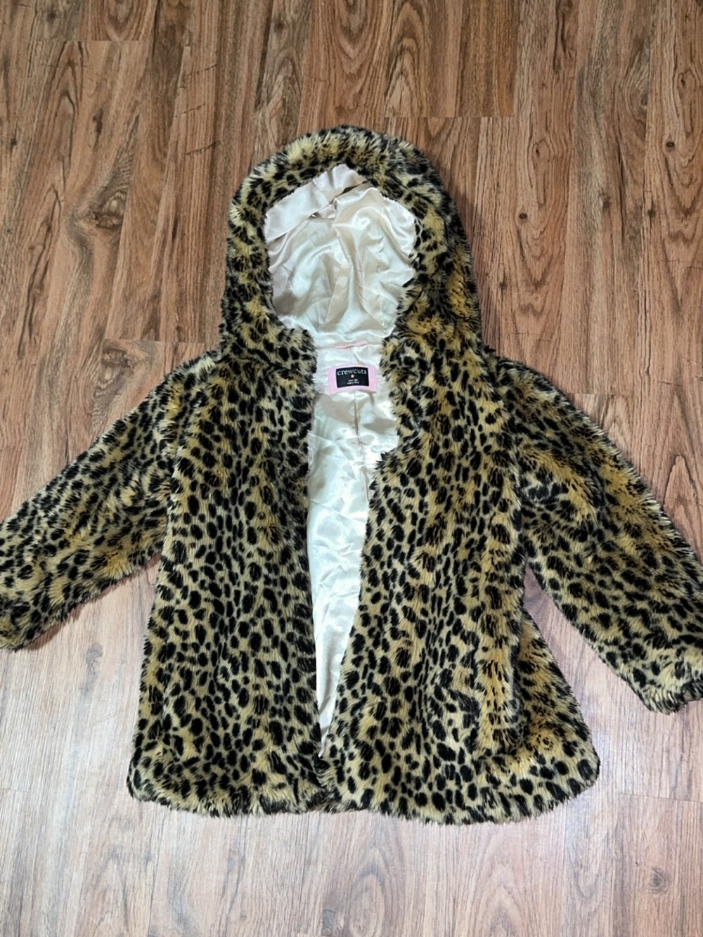 Crewcuts J.Crew Girls Faux Fur Leopard Hooded Coat XS